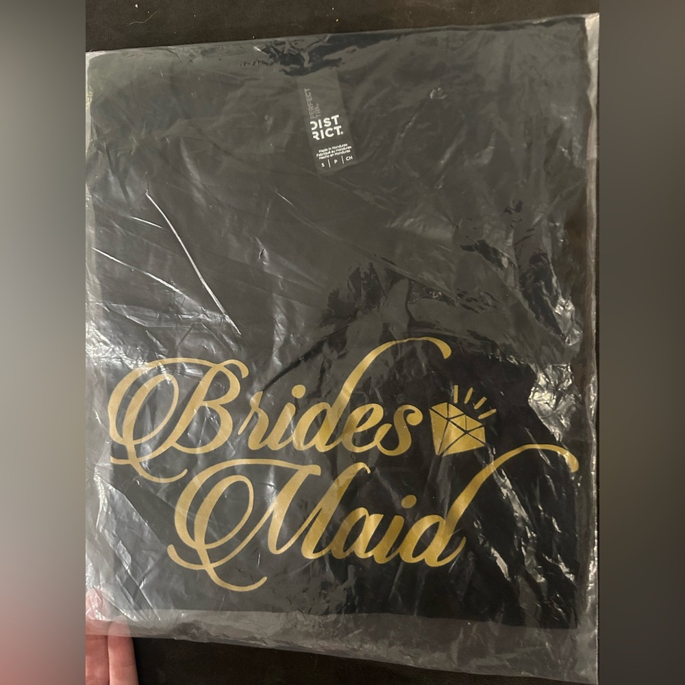 Unopened Black Bridesmaid T-Shirt with Gold Lettering